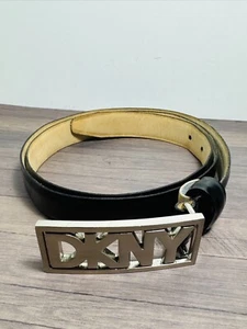 Vintage DKNY schwarzer Ledergürtel 1 Zoll Damen groß 35”-38” Taille Donna Karan - Bild 1 von 3