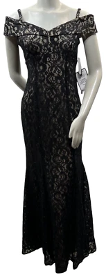 R&M Richards Dress Womens Size 4 Petite 4P Black Tan Floral Lace Off  New - Image 1 of 4