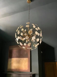 1950 CENTURY BRASS WHITE AGATE STONE URCHIN SPUTNIK CHANDELIER VINTAGE STILNOVO - Picture 1 of 3