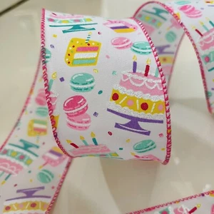2.5” Birthday Cake Wired Ribbon - Sold BY THE YARD - Picture 1 of 2