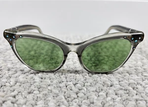 Marcos de gafas de gato de plástico verde con diamantes de imitación vintage Francia 167 J 44-20 mm - Imagen 1 de 5