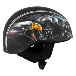 Hot Leathers HLD1023 'V-Twin Eagle' Flat Black Motorcycle DOT Helmet - Bild 1 von 8