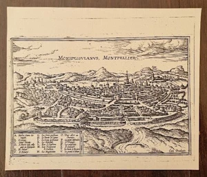 MONTPELLIER reproduction Gravure sur cuivre 21 x 25 cm. vue générale au 16 eme - Imagen 1 de 1