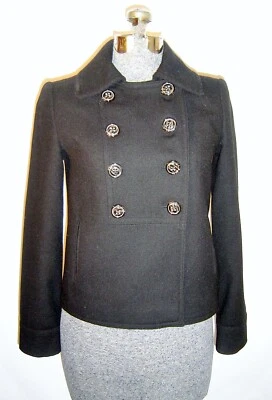 Abrigo Banana Republic Negro Lana Doble Pecho Hasta la Cadera Guisante Talla XS Foto 1 de 4