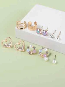 NEW ~ 12 Piece Set Heart & Rhinestone ❤️Stud Earrings ~ ❤️BRAND NEW❤️ - Picture 1 of 4