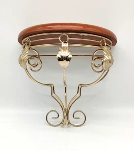 Vintage Home Interiors Wood & Metal Half Moon Wall Accent Shelf Leaf Details - Picture 1 of 11