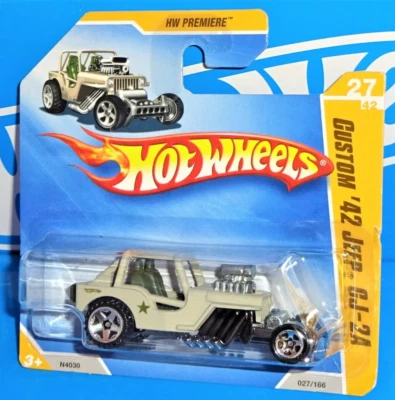 Tarjeta corta Hot Wheels 2009 HW Premiere #27 personalizada '42 Jeep CJ-2A caqui internacional Foto 1 de 2