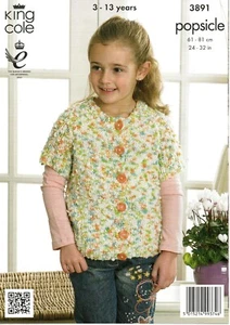 King Cole Knitting Pattern For Girls' Button-Front Sweater & Short Sleeved Cardi - Imagen 1 de 2