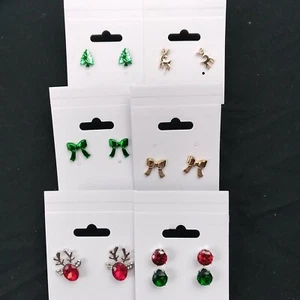 7 Paar Weihnachtsmotive Strass Ohrstecker Konvolut - Schleifen Baum Rentier NEU - Bild 1 von 5
