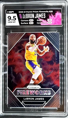2020 Prizm LeBron James Fireworks HGA 9.5 Gem Mint Los Angeles Lakers!! - Image 1 of 2
