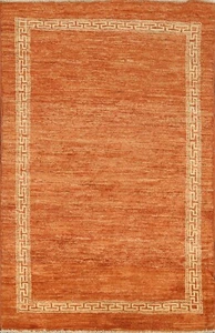Modern Bordered Gabbeh Oriental Area Rug Hand-Knotted Wool ORANGE Carpet 3x5 New - Picture 1 of 12