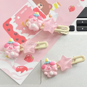 Cartoon Piggy Star Hair Clips Cute Sweet Pink Hairpin Girls Hair Accessories - Picture 1 of 8