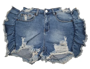 Women's Casual Ruffle Denim Shorts Blue Size S American Bazi (RSS-5469) - Picture 1 of 10