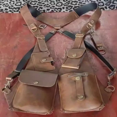 Coldre de ombro masculino retrô couro ecológico axila bolsa carteira de bolso telefone externo - Imagem 1 de 4