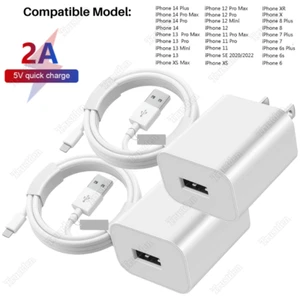 USB Charger Cord Power Adapter Block 5V 2A Plug Lot For iPhone 6 7 8 11 12 13 14 - Picture 1 of 20
