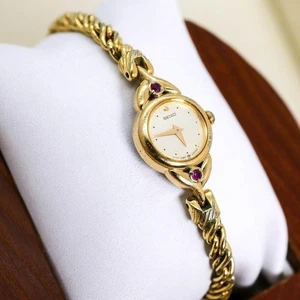 SEIKO Quartz Watch Gold Band Stone Bracelet Vintage Working New Battery Only - Picture 1 of 10