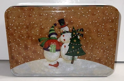 Rectangular Christmas Holiday Tin Container Snowmen - Image 1 of 4
