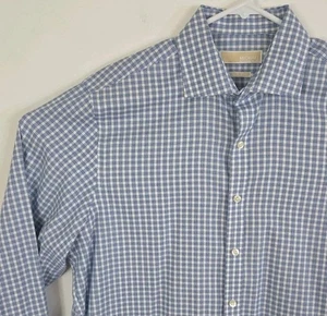 Camisa de vestir Michael Kors para hombre azul guinga sin hierro manga larga, talla 16,5 34/35 - Imagen 1 de 12