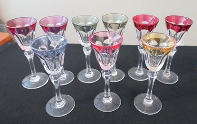 9 Bayel Bay3 Cut Panels Blown Crystal  Cordial Stems 4 3/4" Exc Cond 1950's - Image 1 of 4