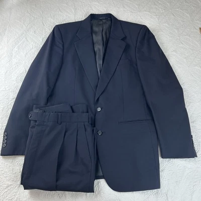 Vtg Burberrys Suit 2 Piece Navy Blue Pinstripe Wool Blazer Pants Union Read - Image 1 of 4