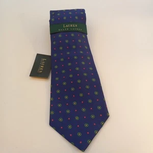 Lauren Ralph Lauren Hand Made in USA Tie Blue Pink Star Green & Yellow Dot & Cir - Picture 1 of 5