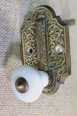 Old Mechanical Doorbell Trip Lever Type Porcelain Knob All Brass Handle Vintage - Image 1 of 4