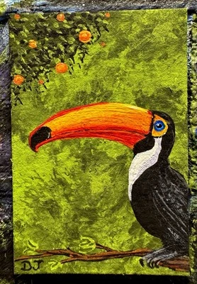 Tiny Miniatures 绘画“Toucan”2 x 3 英寸 - 艺术家 Don Joslyn — 第 1/4 张图片