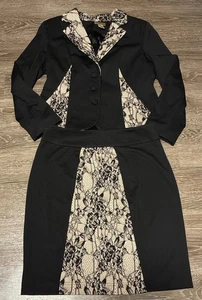 Midnight Velvet Black w/ Lace Goth Officecore 2 Piece Skirt Suit Size 10 - Picture 1 of 9