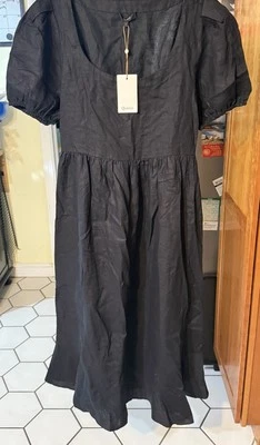 Quince Large Maternity Dress 100% Linen Midi Black Puff Sleeve Cottage Core NWT - Image 1 of 4