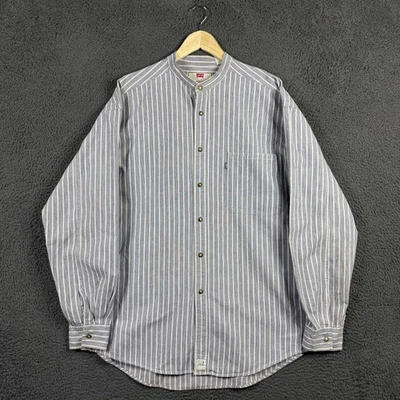 Camisa De Colección Levis Para Hombres Grande Azul Rayas Banda Cuello Oxford Tela Manga Larga Foto 1 de 4