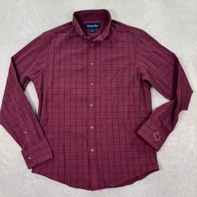 Mizzen+Main Mens Small Trim Fit Button Down Shirt Burgundy Plaid Texas Logo EUC - Image 1 of 4