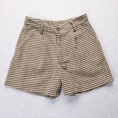 Shorts HYFVE Feminino S Marrom Houndstooth Plissado Frente Academia Escritório Carreira Lux - Imagem 1 de 4