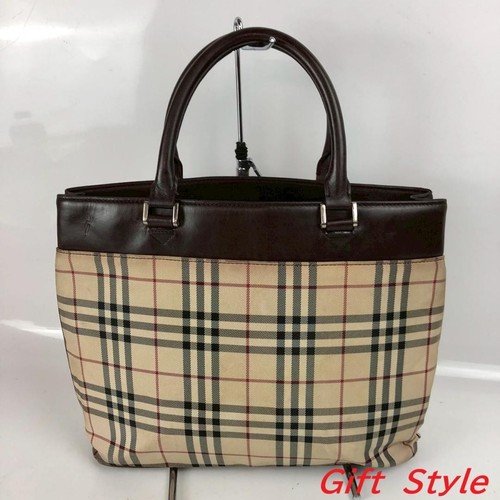Borsa Burberry Tote Bag Nova Check Pelle Tela Nylon Borsa a Mano USATA Autore #S1867