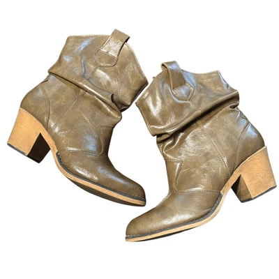 Charles Albert Light Brown Faux Leather Heeled Slouch Boots Women’s US 9 M - Image 1 of 4