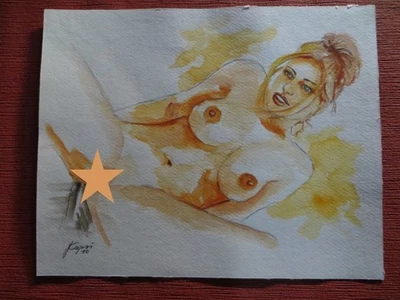 Original Aquarell, nude drawing, Akt, erotische Zeichnung, femme nu ca. 24 x 32 - Bild 1 von 2