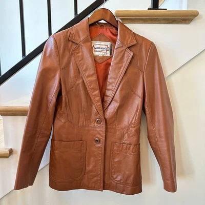 Vintage Casablanca for Guys for Gals Brown Leather Jacket 70s Western Retro  - Image 1 of 4