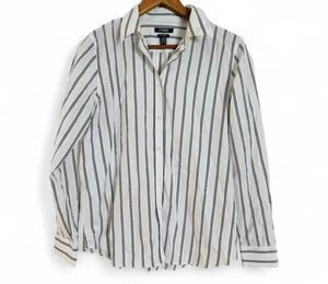 Chaps Womens L Classics No Iron Striped Button Up Shirt Long Sleeve Blouse Top - Picture 1 of 8