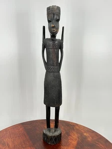 Figura de mujer de madera de ébano tallada a mano genuina de colección 16" defectuosa - Imagen 1 de 21