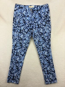Michael Kors Floral Pants Women’s Size 8 Blue White Stretch Cotton Slim Trousers - Picture 1 of 13