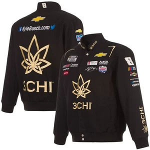 Nascar Kyle Busch JH Design 3Chi Cotton Twill Uniform Full Snap Jacket Black - Picture 1 of 10