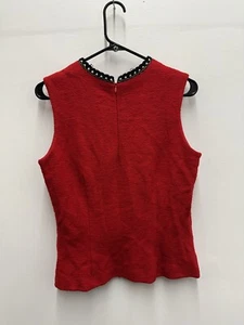 St. John Sleeveless Undershirt Beaded Mockneck Red Womens 10 Made in USA - Picture 1 of 5