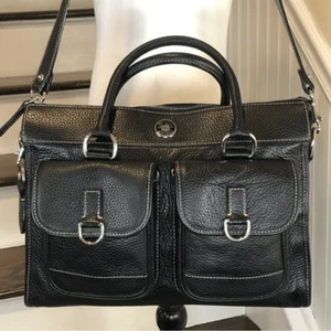 DOONEY & BOURKE Tumbled Black Leather Top Handle Satchel w Shoulder Strap - Picture 1 of 16