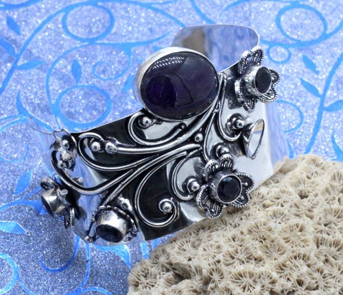 VALENTINO Bracciale Gioielli Argento Sterling 925 Pietra Preziosa Ametista Viola Regolabile