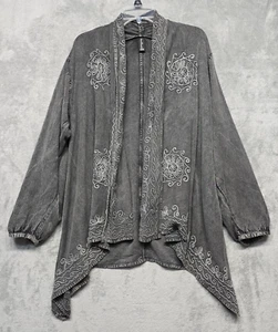 Sacred Threads Cardigan Womens Sz Small Medium Gray Embroidered Boho Lagenlook - Picture 1 of 12