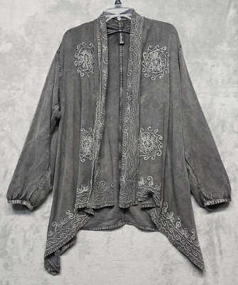 Cárdigan Sacred Threads para mujer talla pequeña mediana gris bordado Boho Lagenlook Foto 1 de 4