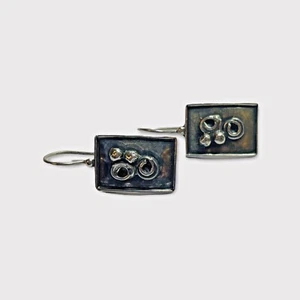 Silpada Sterling 925 Silver Rectangle Circle Bezel Earrings W1769 - Picture 1 of 5