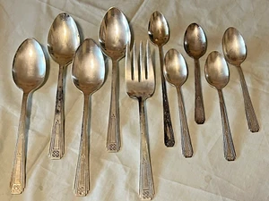 10 Terrace Silverplate Rogers IS Meat Fork & Serving Spoons Art Deco MCM - Picture 1 of 9