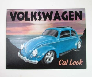Volkswagen Blue VW Beetle Cal Look Surf California Metal Sign Garage Shop - Picture 1 of 3