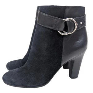 Botas al tobillo de cuero Sam Edelman para mujer 10 negras de tacón alto gamuza - Imagen 1 de 12