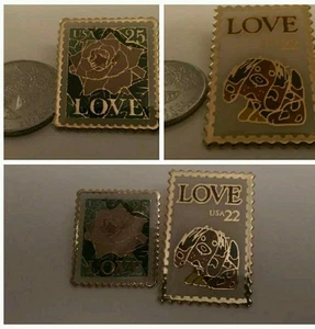 Set of two love stamp pins puppy dog and pink rose vintage 1980's USPS. (A1) - Picture 1 of 12
